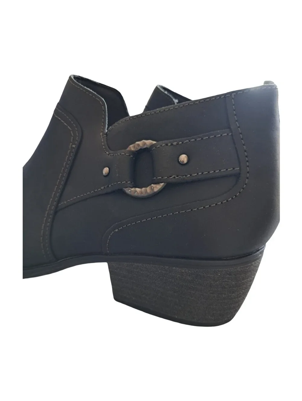 Clarks Charlten Grace Leather Black Ankle Boots Size 9W Wide Width New